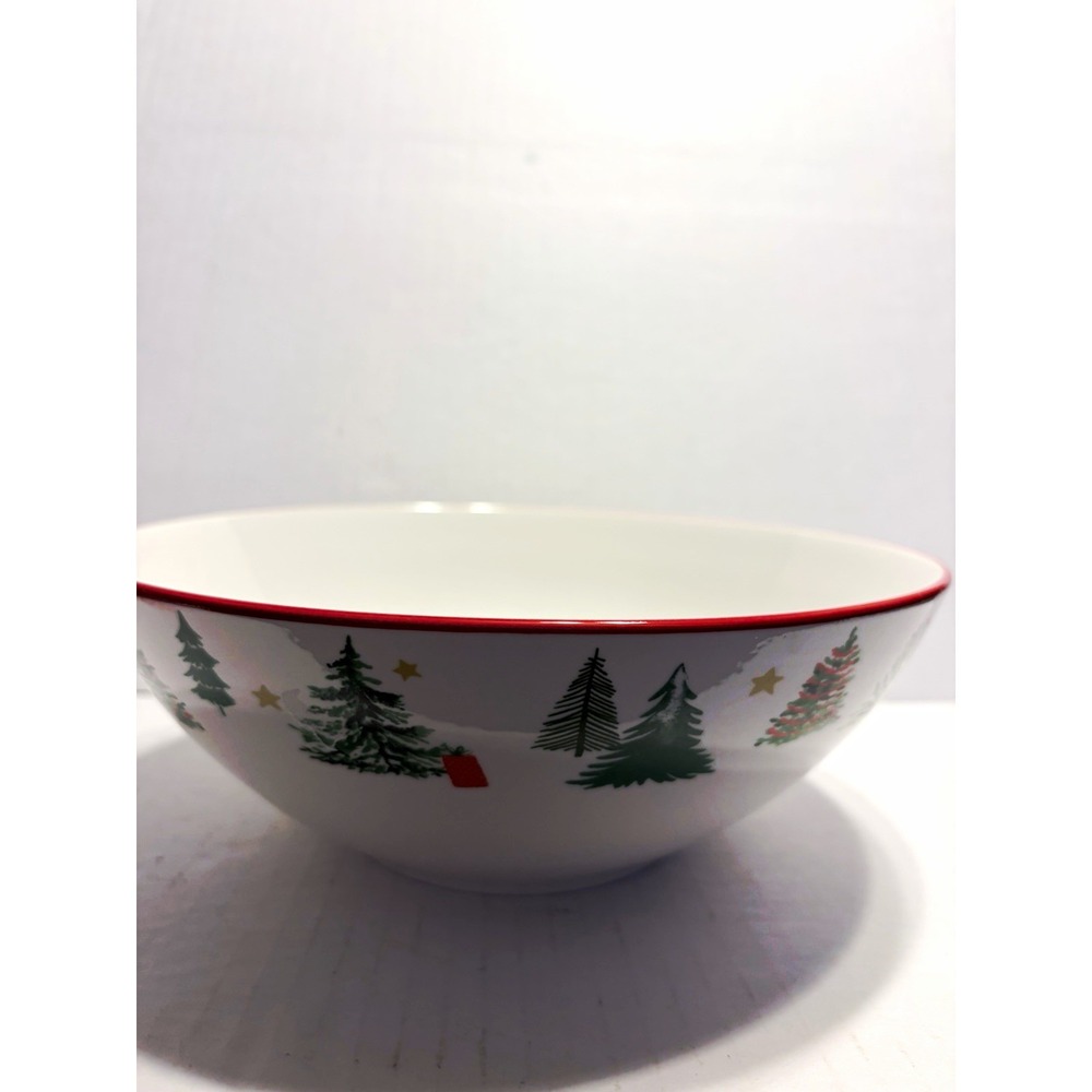 Oneida Merry & Bright Porcelain Christmas Serving Bowl White Red Green, Safe